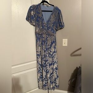 Baltic born maxi dress. 100 % polyester. Fully lined with pockets. Blue velvet.